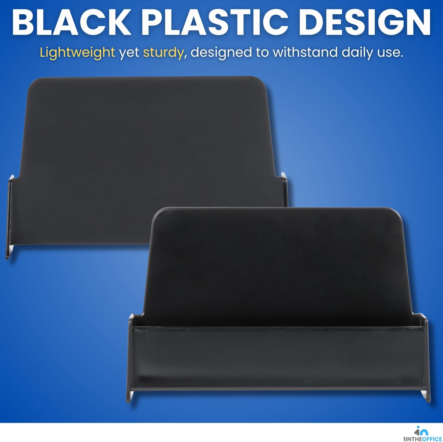 1InTheOffice Business Card Holder Desk, Desk Business Card Holder Display, Plastic, Black, 2 Pack