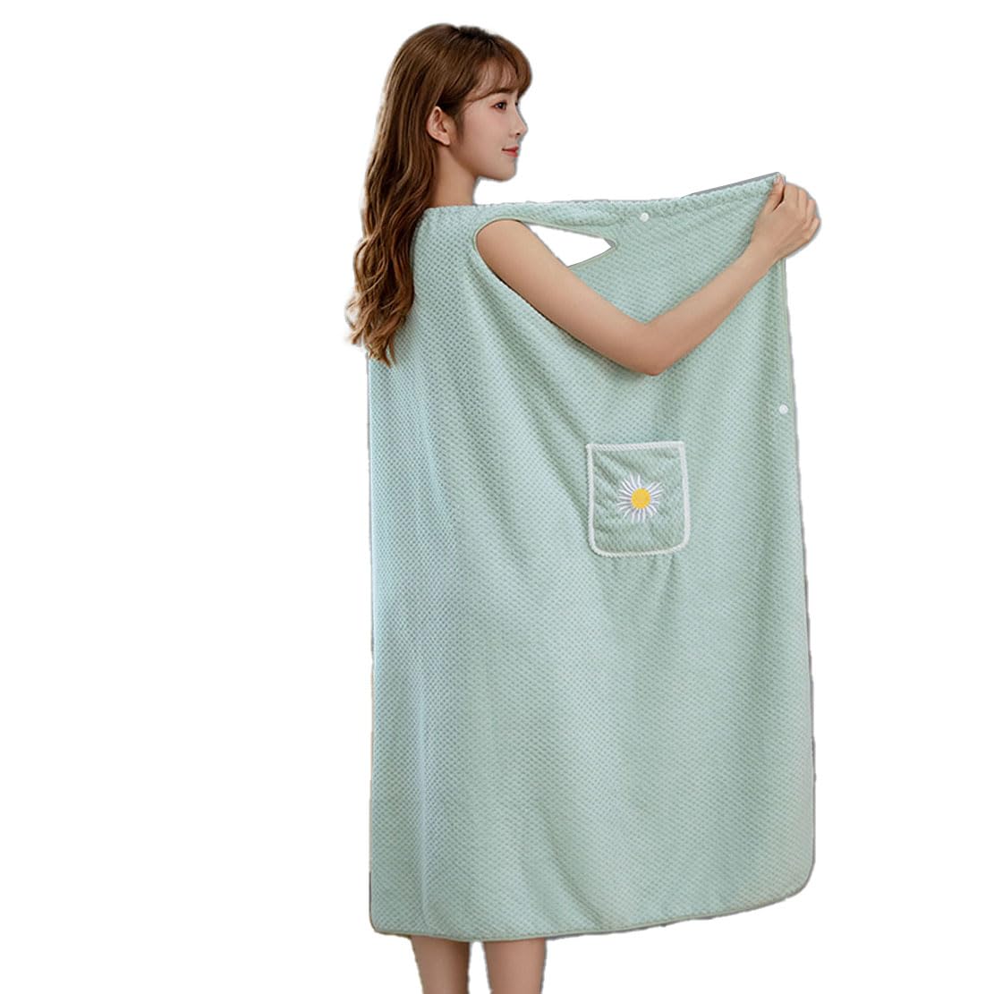 Jhzood Women's Green Quick Dry Absorb Water Wearable Bathrobes, Quick Dry Coral Fleece Body Wrap Towel, Highly Absorbent Spa Towel, Thicken Sling Bath Skirt Beach Towel, Wearable Bath Skirt For (Green)