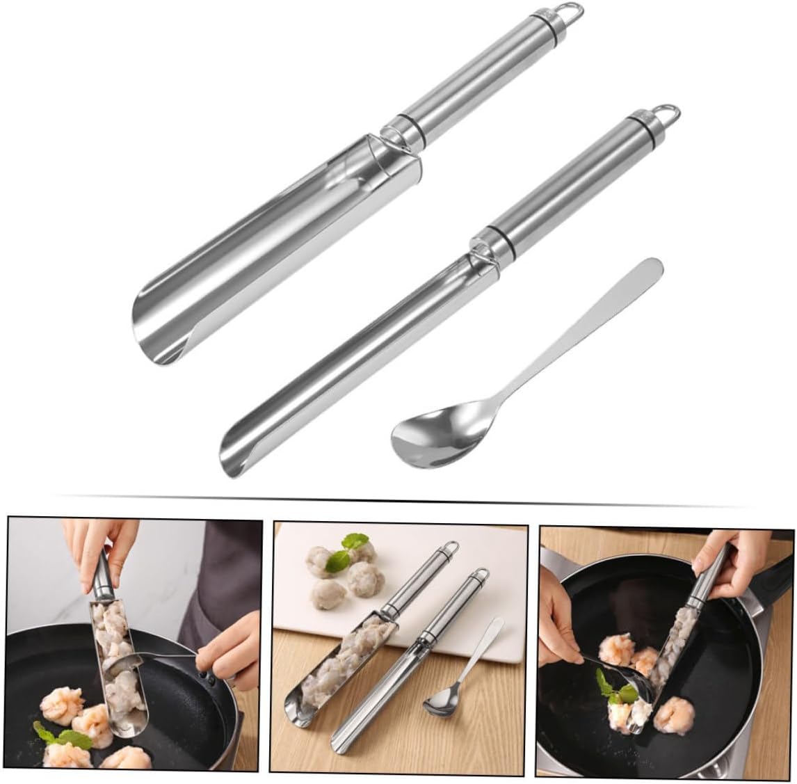 HOMSFOU Stainless Steel Meatball Maker Tool Set with Spoon Meatball Making Tool for Fish Balls Shrimp Balls and Meat Baller Scooper Kitchen Utensil for Home Cooking