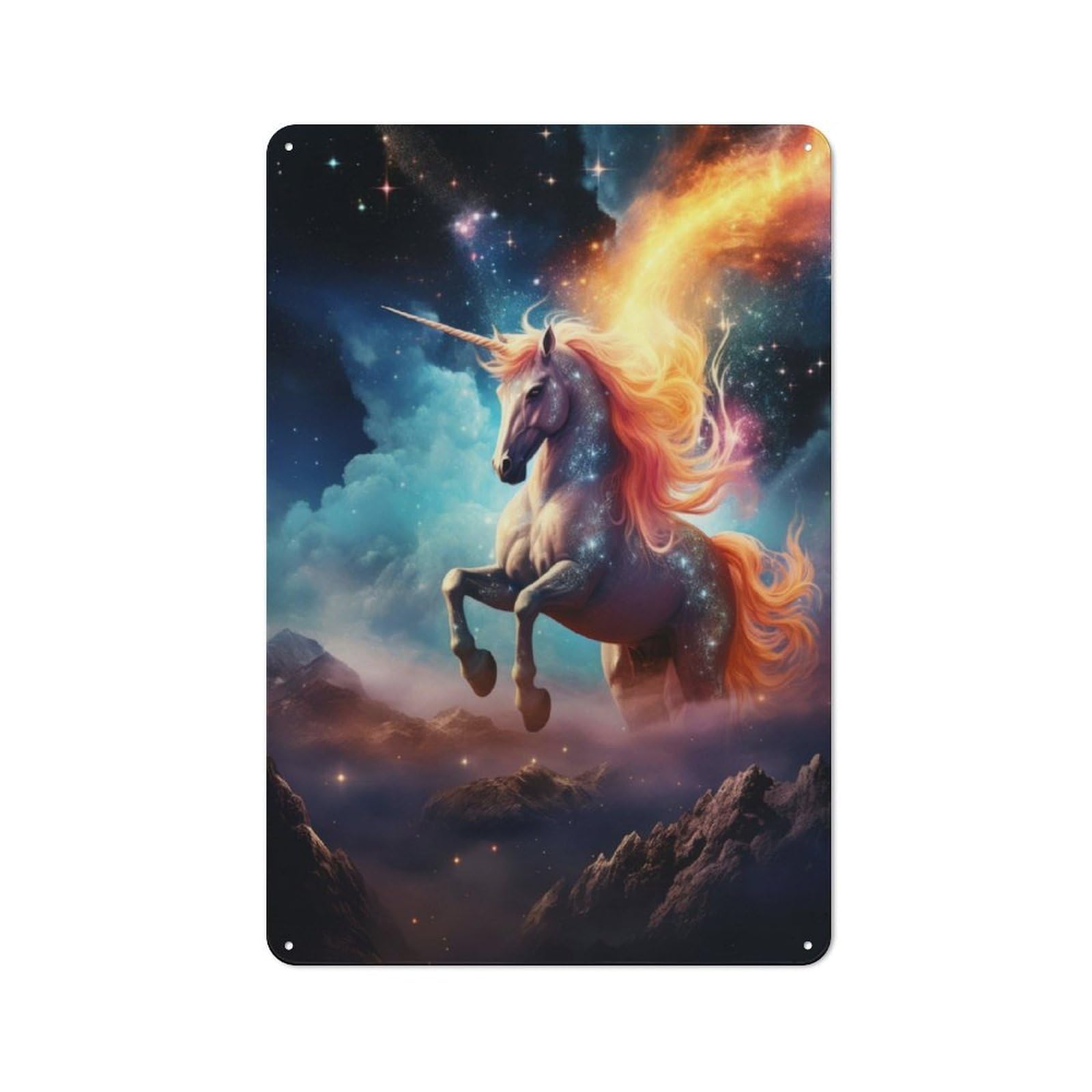 Junmoney Unicorn In Cosmic Nebula Rustic Metal Plaque 30X20cm For Dining Room Or Kitchen, A Housewarming Gift For Dining Room Decor Fans