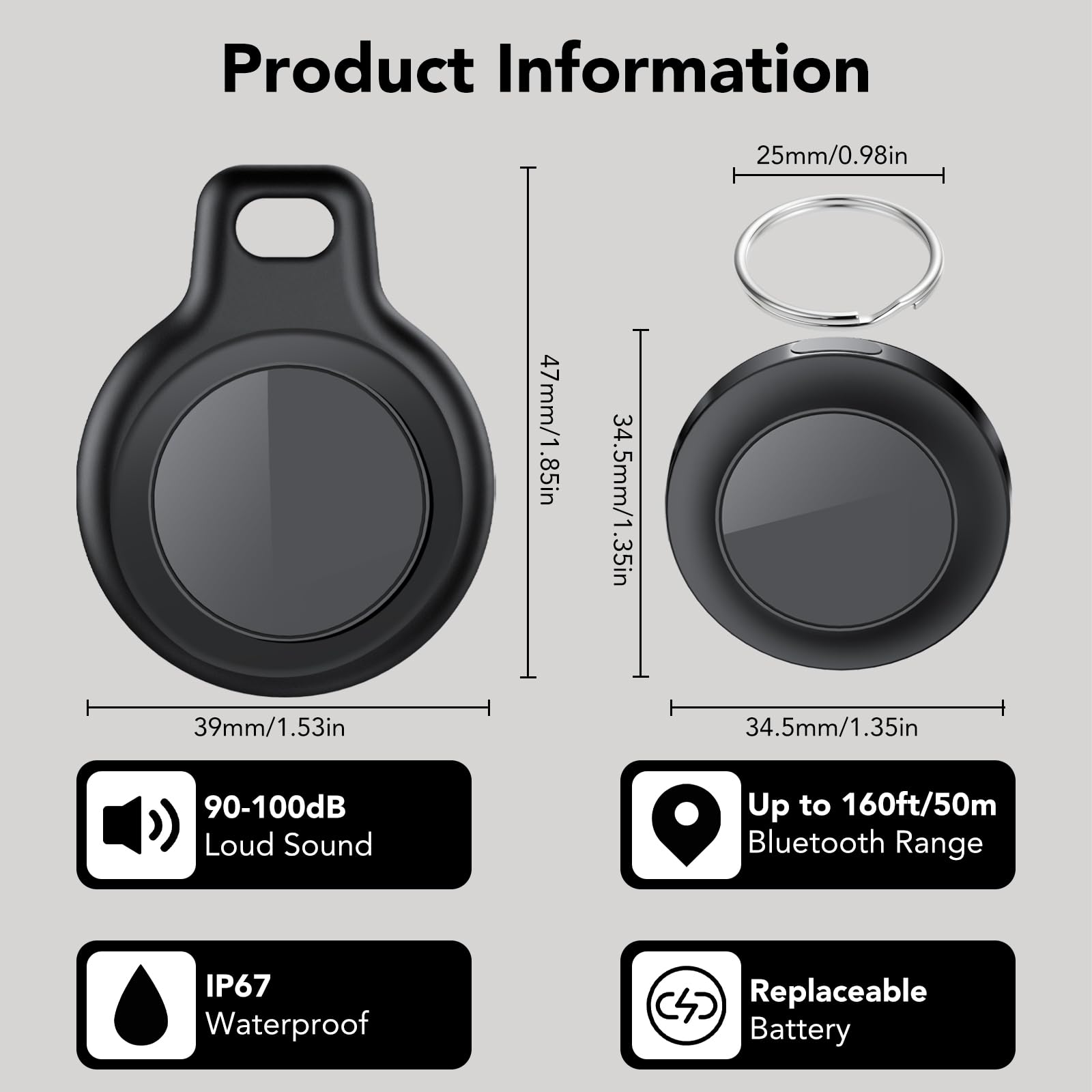 Air Tracker Tag 4 Pezzi, Bluetooth Localizzatore Compatibile con Apple Find My (solo iOS), IP67 Impermeabile, Smart Tag per Trovare Bagagli, Zaini, Valigia, Batteria Sostituibile
