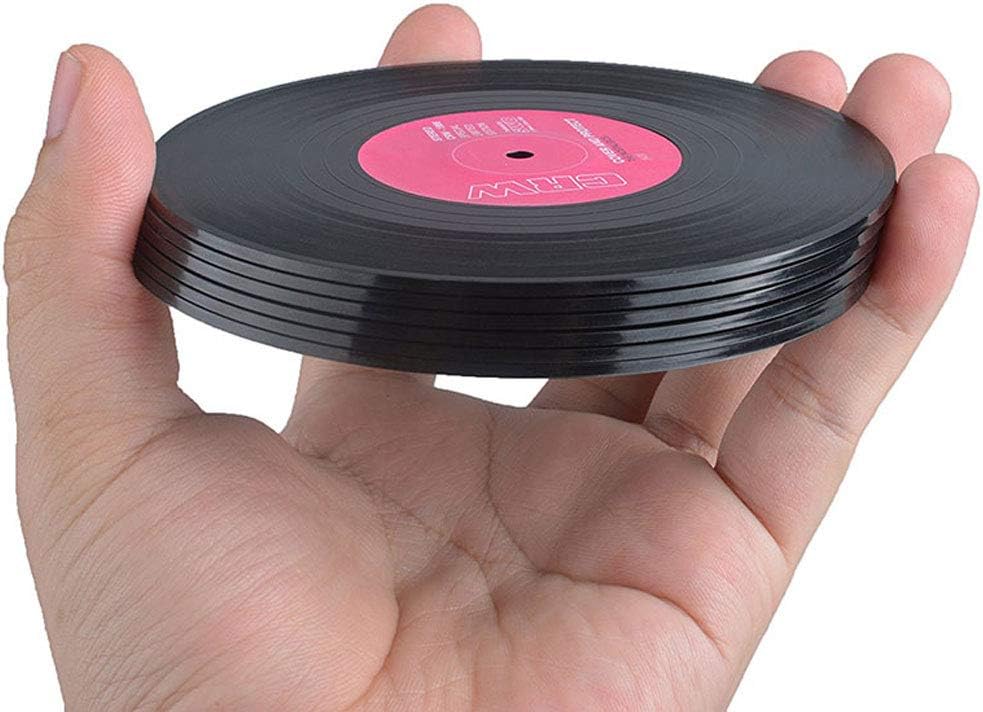 Black Friday 🔥 Coasters Set of 6, Drink Coaster Set with Gift Box Vinyl Record Retro Coasters for Drinks - Desktop Protection Prevents Furniture Damage