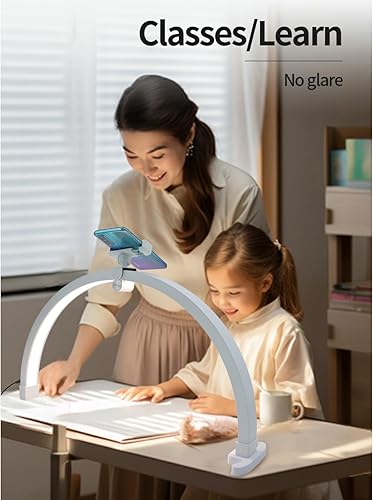 Miniatura 5 de Yoidesu Lámpara de media luna para extensión de pestañas, 20 W, 3200 a 5600 K, plegable, esteticista, lámpara de pestañas con soporte para teléfono