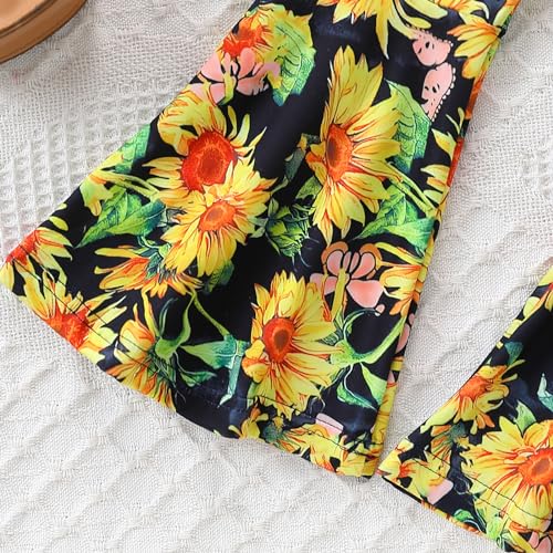 Image of Ayzozuy Kids Toddler Girl Clothes Letter Print Graphic Top + Leopard Print Flare Leg Pants 2PC Summer Clothing Set