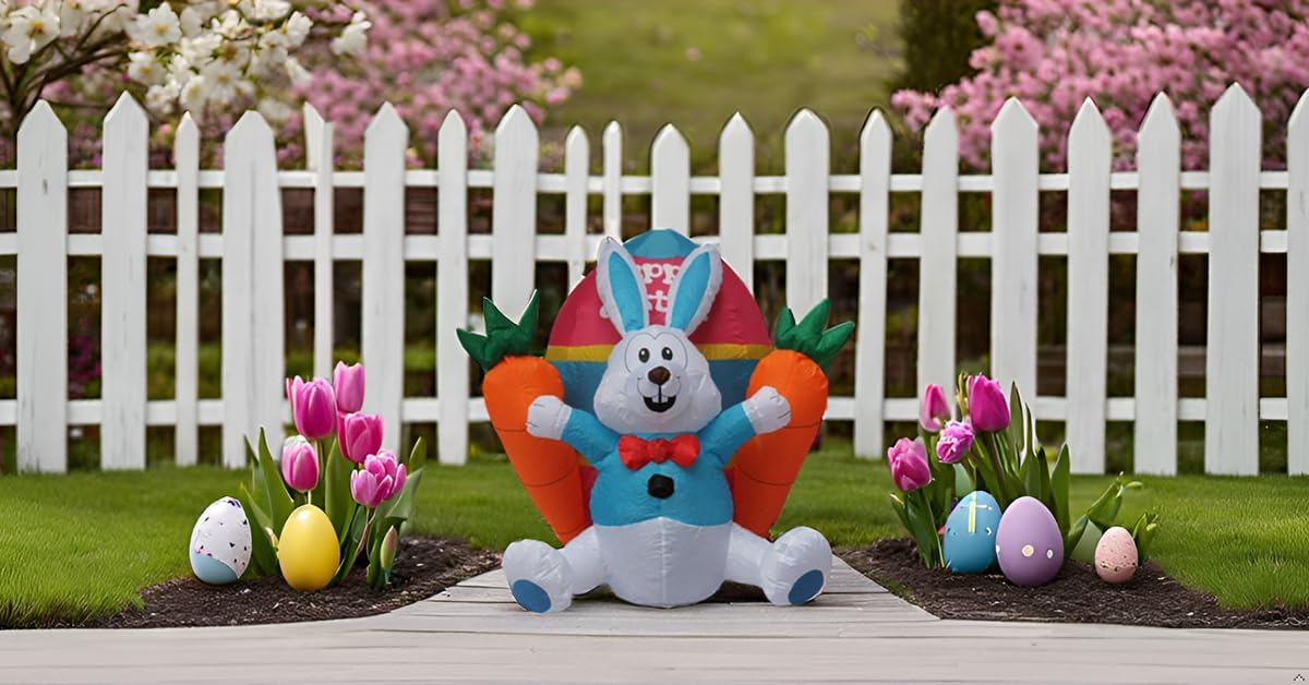 Impact Canopy Inflatable Outdoor Easter Decoration, Easter Bunny, Egg, and Carrots, 4 Feet Tall