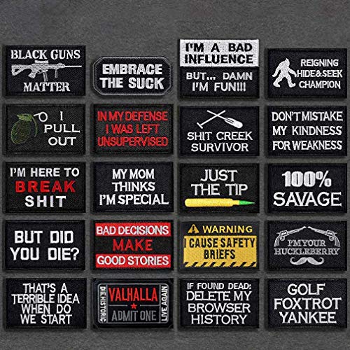 20 Pack Tactical Morale Patches with Velcro, JUSHOOR Funny Military Patch Embroidery Army Badge Set for Backpack Hat Vest