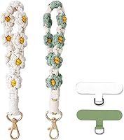 Vista 10 de Correa de muñeca para teléfono estilo boho macramé, cordón para teléfono celular con pestaña de anclaje, llavero con dije para muñeca, cadena