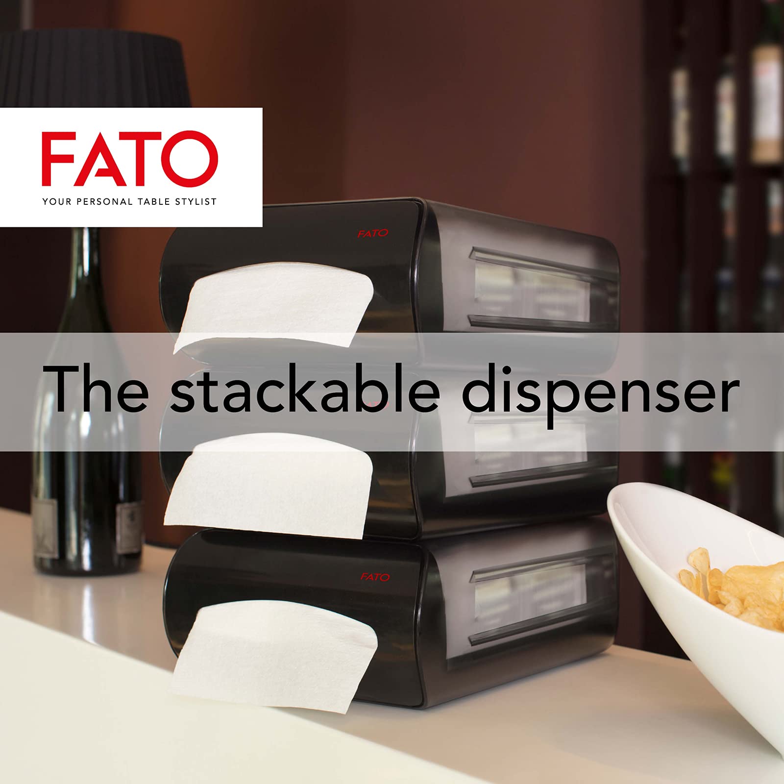 Fato - Dispensador de Servilletas Apilable Counter Mod para Servilletas Intercaladas 16x24, Sistema Nap-by-Nap, Uso sobre mesa o mostrador, ABS, Color Negro