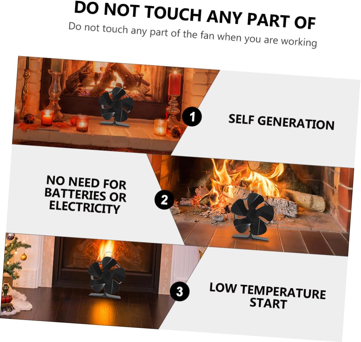 Mini 5-blade Black Heat Powered Stove Fan, Silent Metal Fireplace Fan for Efficient Heat Distribution, Eco-friendly Warm Air Blower Suitable for Home and Outdoor Use