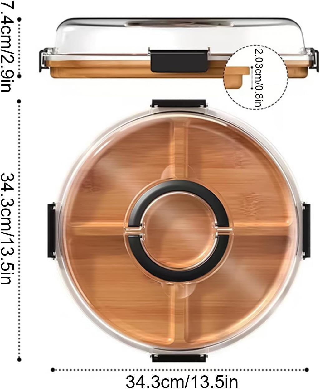 Board Platter – Round Cheese Tray With Transparent Lid, 5 Compartments And Handle | Snack Serving Board For Travel, Picnics, Meat, Fruit, And Party Sharing