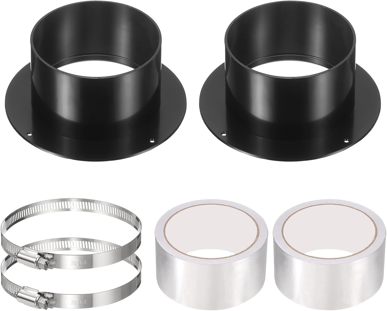 PATIKIL 8 Inch Duct Connector Flange, 2 Pack Galvanized Iron Straight Pipe Flange Dryer Vent Connector with Clamp for Air Heating Cooling Ventilation HVAC System, Silver