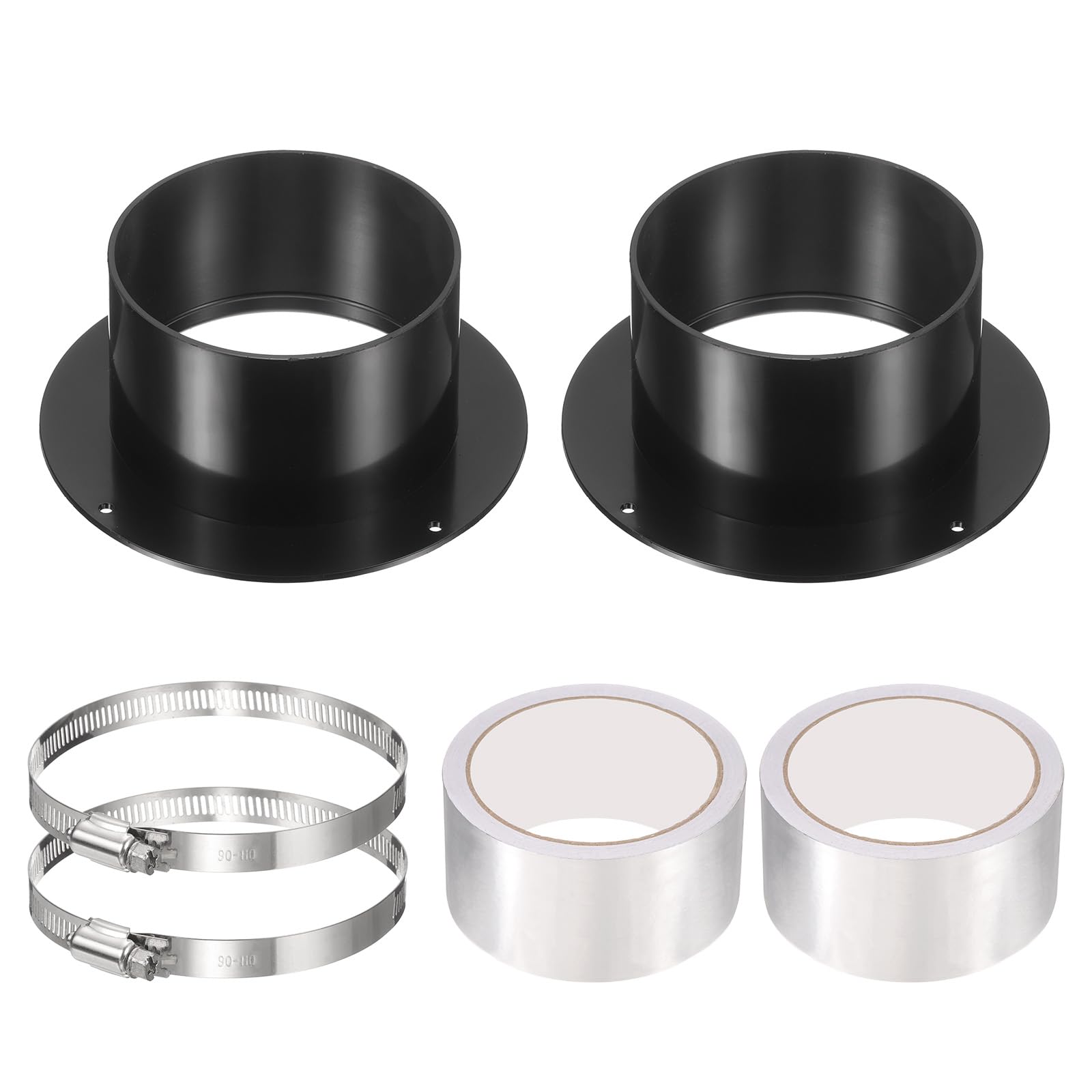 PATIKIL 4 Inch Duct Connector Flange, 2 Pack ABS Plastic Straight Pipe Flange Dryer Vent Connector with Clamp for Air Heating Cooling Ventilation HVAC System, Black