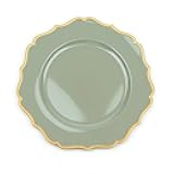 Balsa Circle 6 Metallic 13 in Dusty Sage Round Acrylic Charger Plates | 13-Inch Scalloped Trim Serving Dinnerware Set for Dinner Wedding Party Reception Catering Decorations