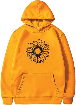 ASHER FASHION Womens Cssual Sunflower Printed Hoodies Long Sleeve Drawstring Pullover Sweatshirts Tops
