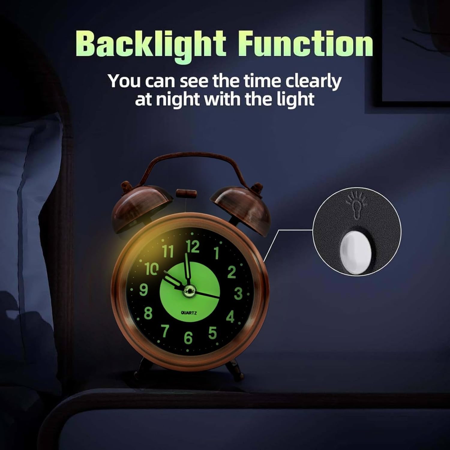 RUCON Retro Alarm Clock - Loud & Night Light -3