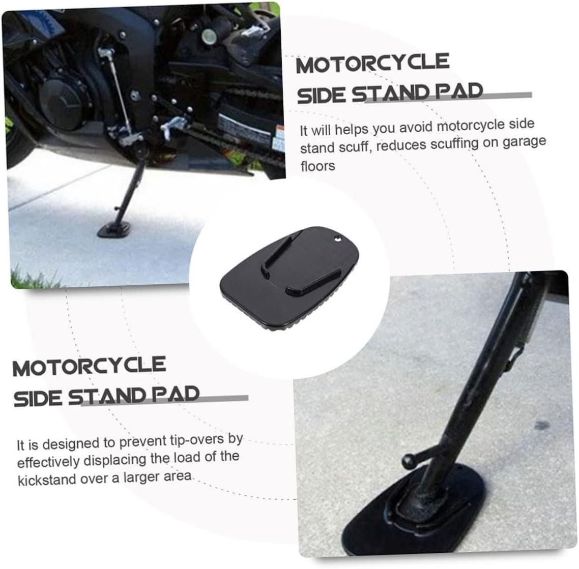 ULTECHNOVO 8pcs Motorcycle Kickstand Pad Side Stand Extension for Motorbike Stability Easy Installation Protects Garage Floors Motorcycle Supplies