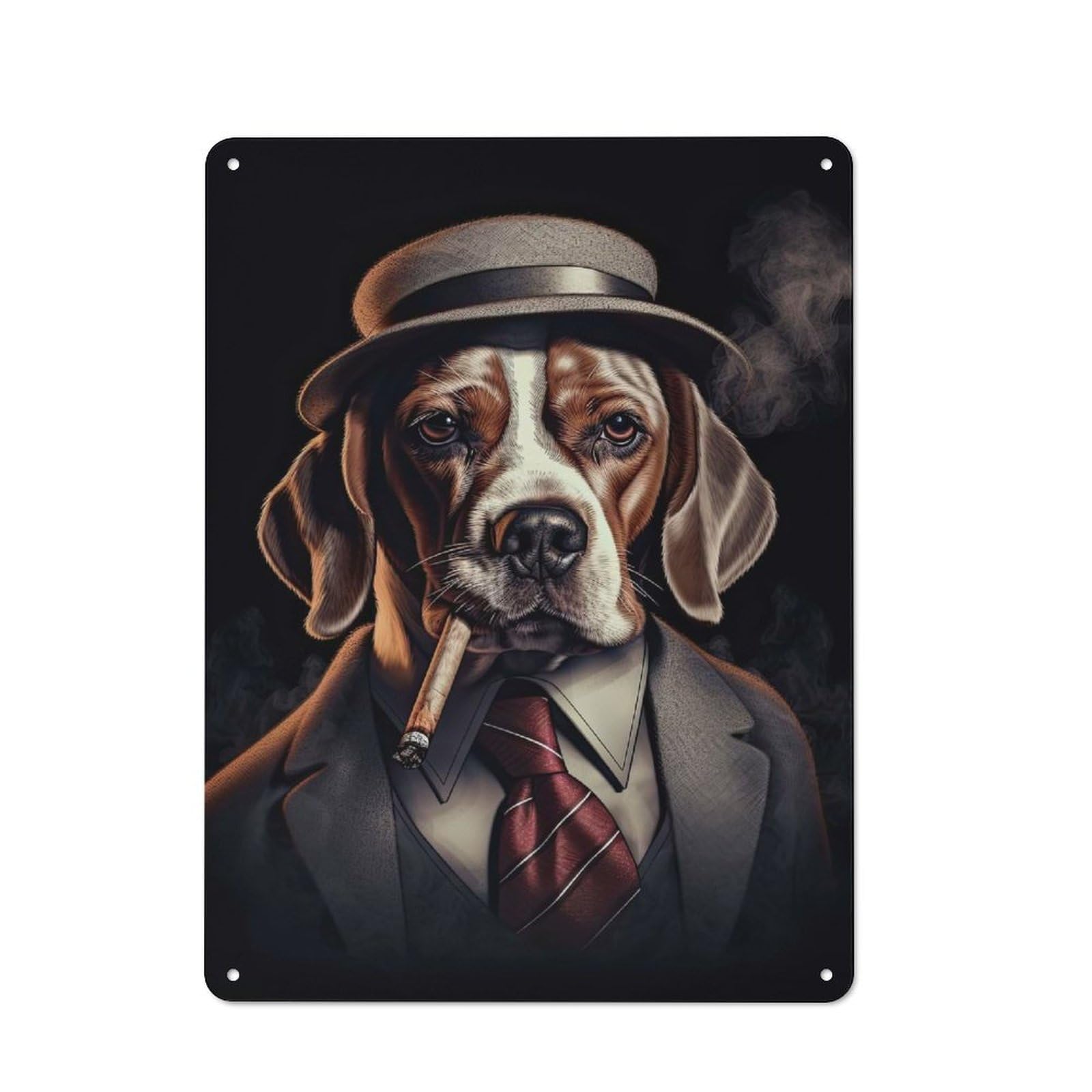 Junmoney Beagle In A Gangster Suit Metal Wall Plaque For Travel Corner, Bedroom Or Home Office, Gift For Travel Lovers And City Fans, 40X30cm