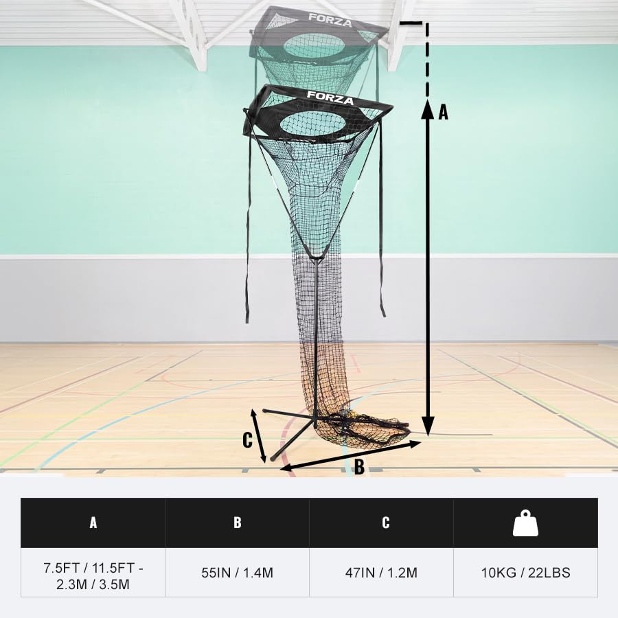 FORZA Filet d'entraînement pour volley-ball avec cible réglable en hauteur | Cadre de 2,3 à 3,5 m, panier coudé, collecteur de balles et sac de transport pour la pratique