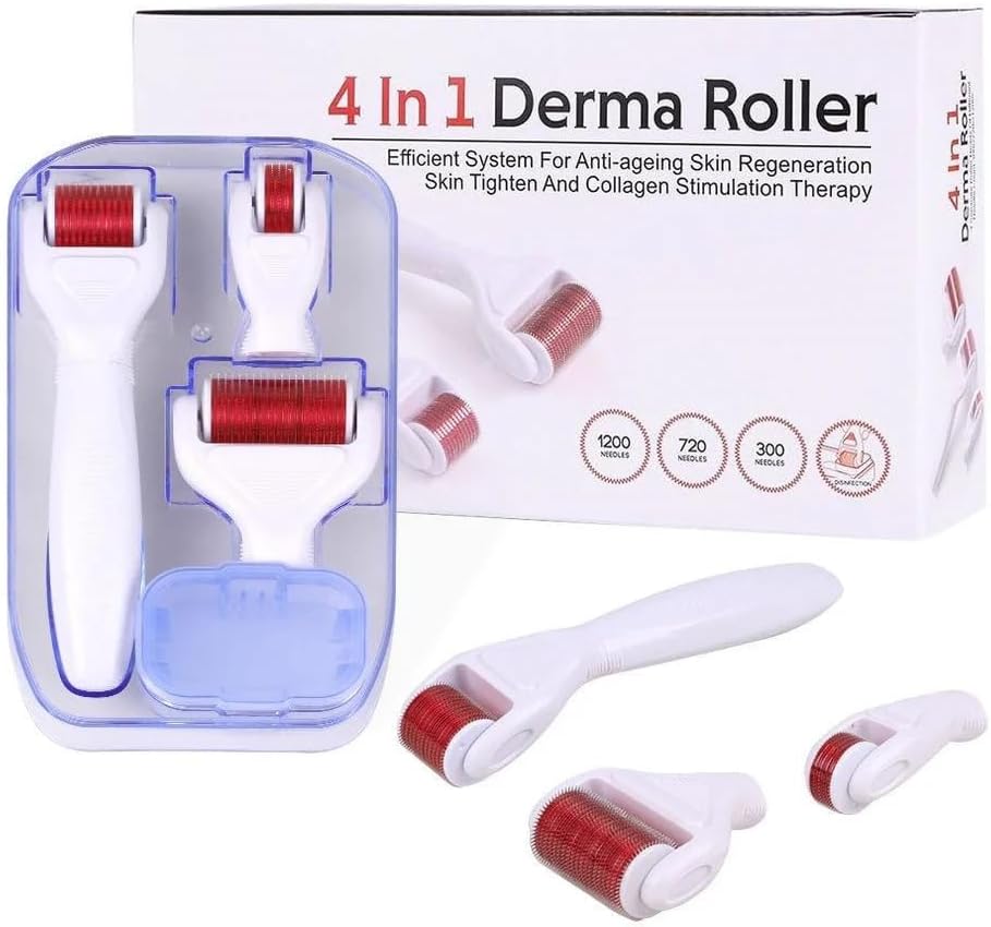 Derma Roller 4 in 1 Micro Needle Rollers Body Skin Care Derma Rolling System Set 4 IN 1 Derma Roller Kit Hair Growth & Beard Care (4 in 1 Drema Roller)