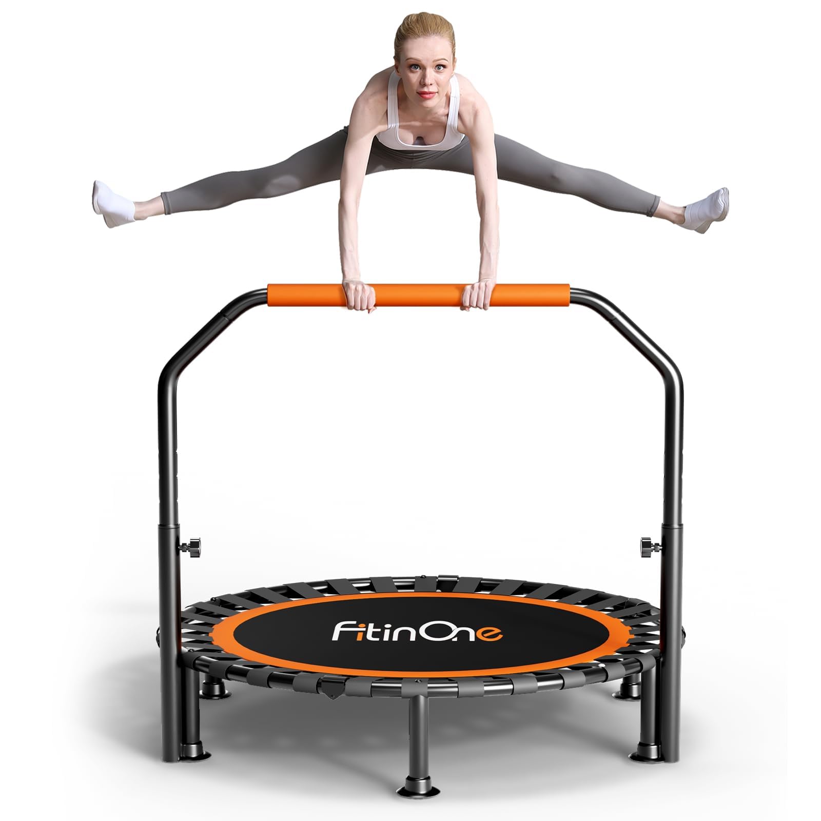 40" Folding Mini Trampoline Max Load 150KG, Indoor Exercise Rebounder with Handle, Fitness Trampoline for Adults and Kids with Bungee Band