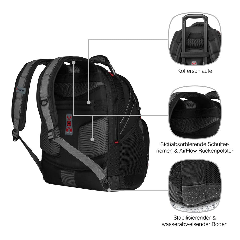 WENGER Synergy Laptop-Rucksack mit Tabletfach, Notebook bis 16 Zoll, Tablet bis 10 Zoll, 26 l, Damen Herren, Büro Business-Reisen Uni, Schwarz/Grau, 600635