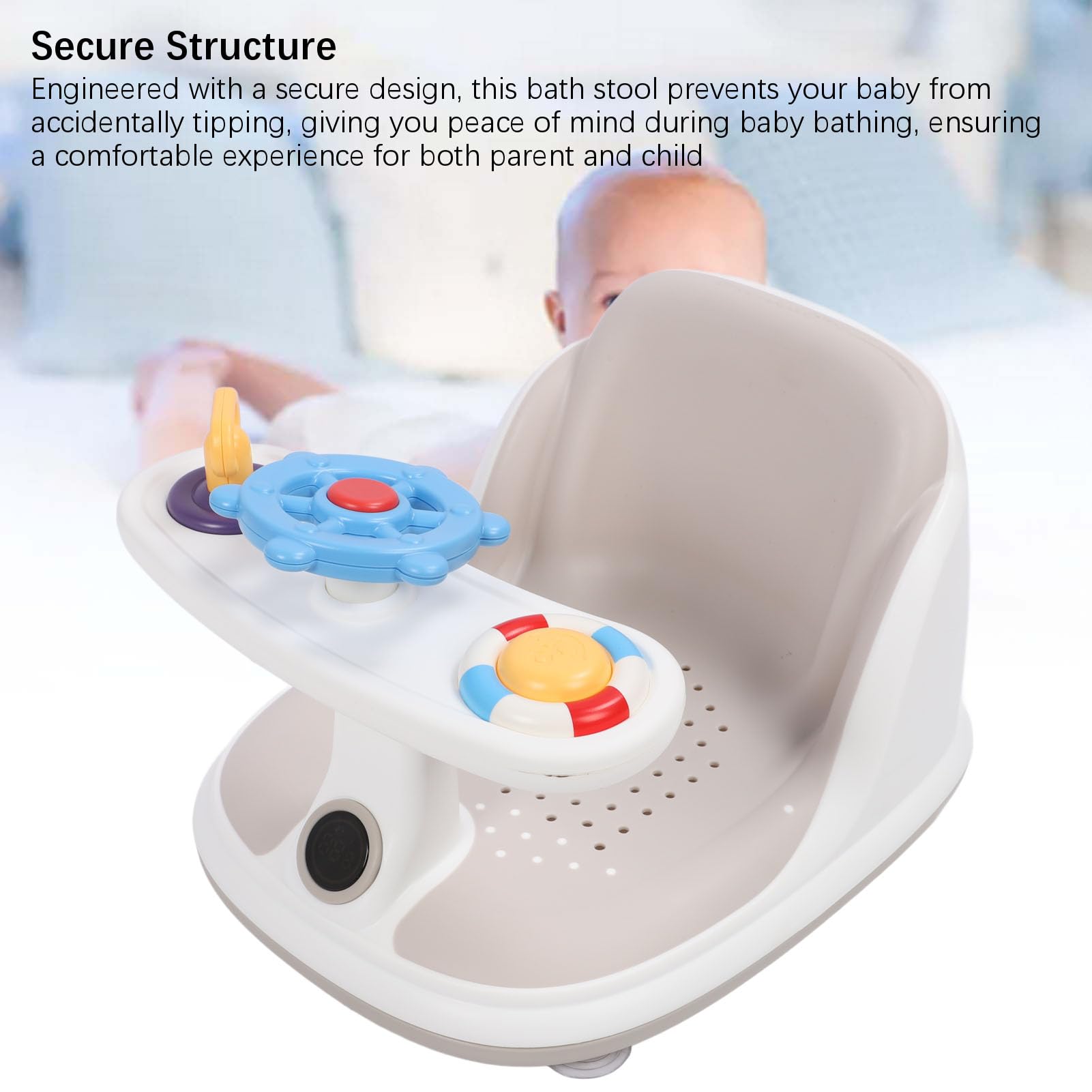 Naroote Siège de Bain pour bébé, Chaise de Bain pour bébé avec Alerte de Température et Ventouses Antidérapantes pour Bébés de 6 Mois et Plus