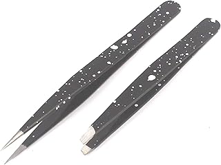AAProTools Slant & Pointed Tweezers Set With Pouch, 2-Pack, Stainless Steel, Best For High Precision Daily Beauty Routines, Eyebrows, Ingrown Facial & Nose Hair, Splinters & Ticks (Black & White) A+ Q