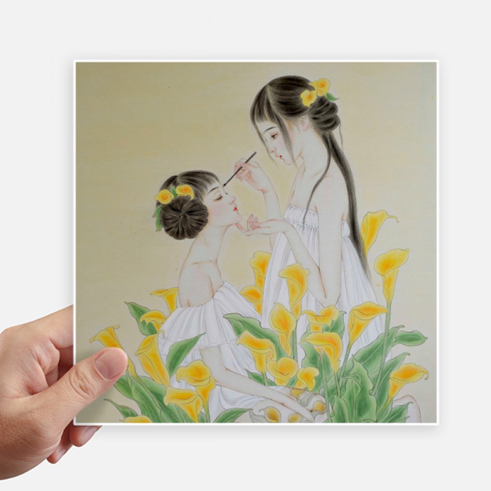 Autocollant fleur chinoise aquarelle sticker mural valise moto déco 4pcs 20cm