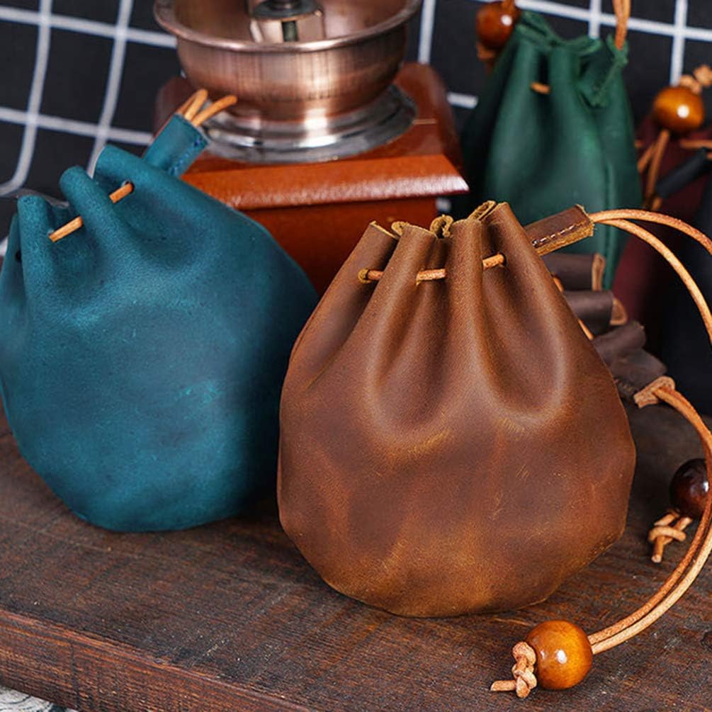 Renaissance Bag s Men's Purse Leather Drawstring Pouch, Coin Purse, Medieval Style Leather Coin Bag Change Holder for Men Woman (Coffee) t Coin Purse for Men