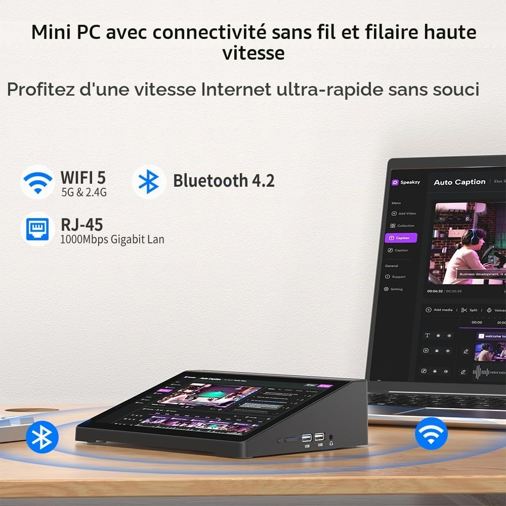 Mini PC Ordinateur Mini Desktop Computer Win 10 Pro J3455, Tablet Ordinateur écran Tactile 10,1 Pouces 4Go Ram, 64Go Rom, Sortie d'affichage 4K HDMI1,4, Rs232, WiFi 5,0, BT4,2