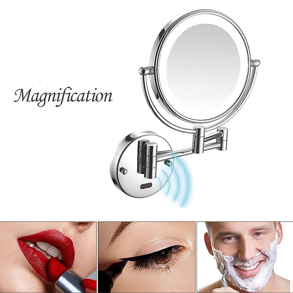 Specchio da Bagno, Specchio per Trucco a Parete, Estensibile su Entrambi i Lati, Rotazione di 360 Gradi, Braccio Estensibile, per Bagno