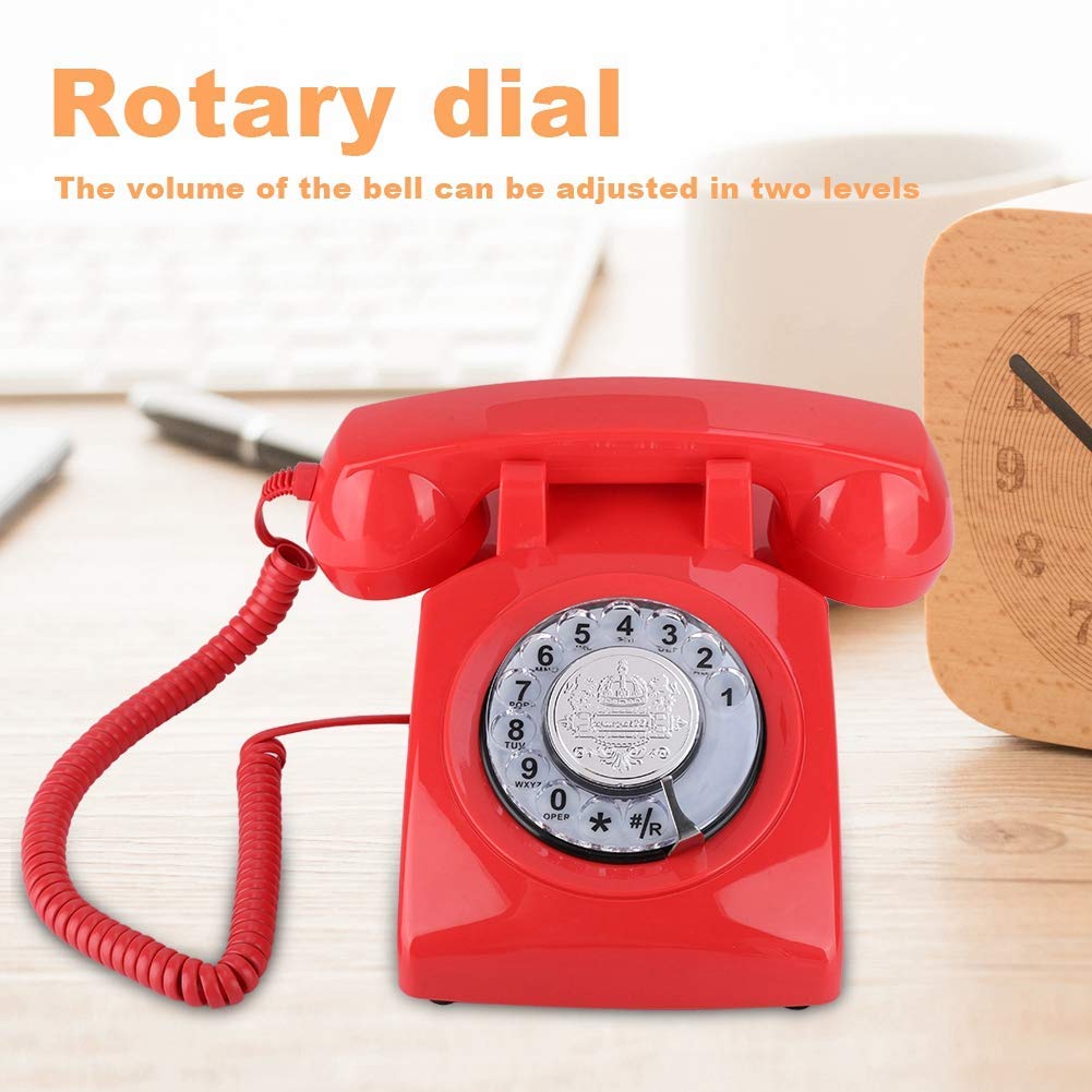 telefony domowe， Przewodowy analogowy telefon stacjonarny Telefon stacjonarny, Klasyczny telefon domowy Telefon stacjonarny Obróć do sypialni/biura(Red)