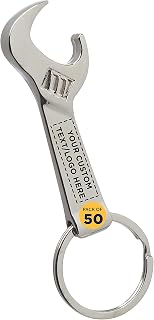 DISCOUNT PROMOS Custom Metal Wrench Keychains Pack Set of 50 - Laser Engraved Text, Logo - Chic, Stylish, Shiny - Silver