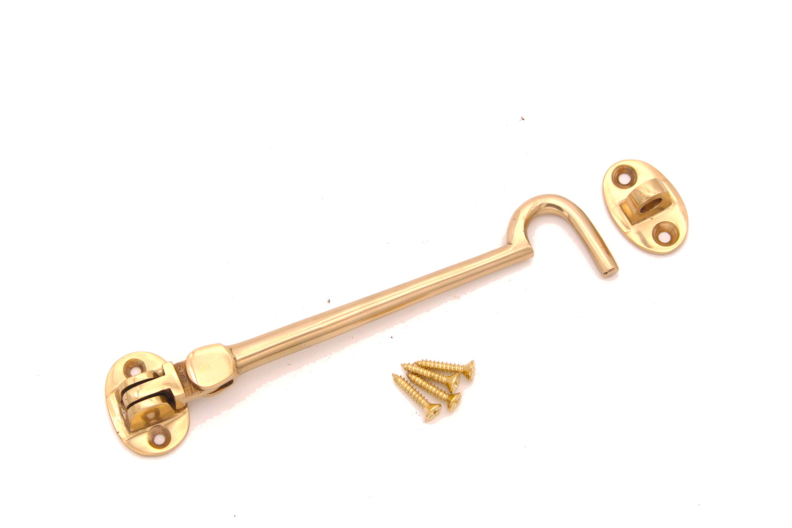 Infinity Decor 6" Brass Cabin Hook & Eye Silent Catch/Latch/Holder/Back Gate/Shed/Patio Door (Polished Brass)