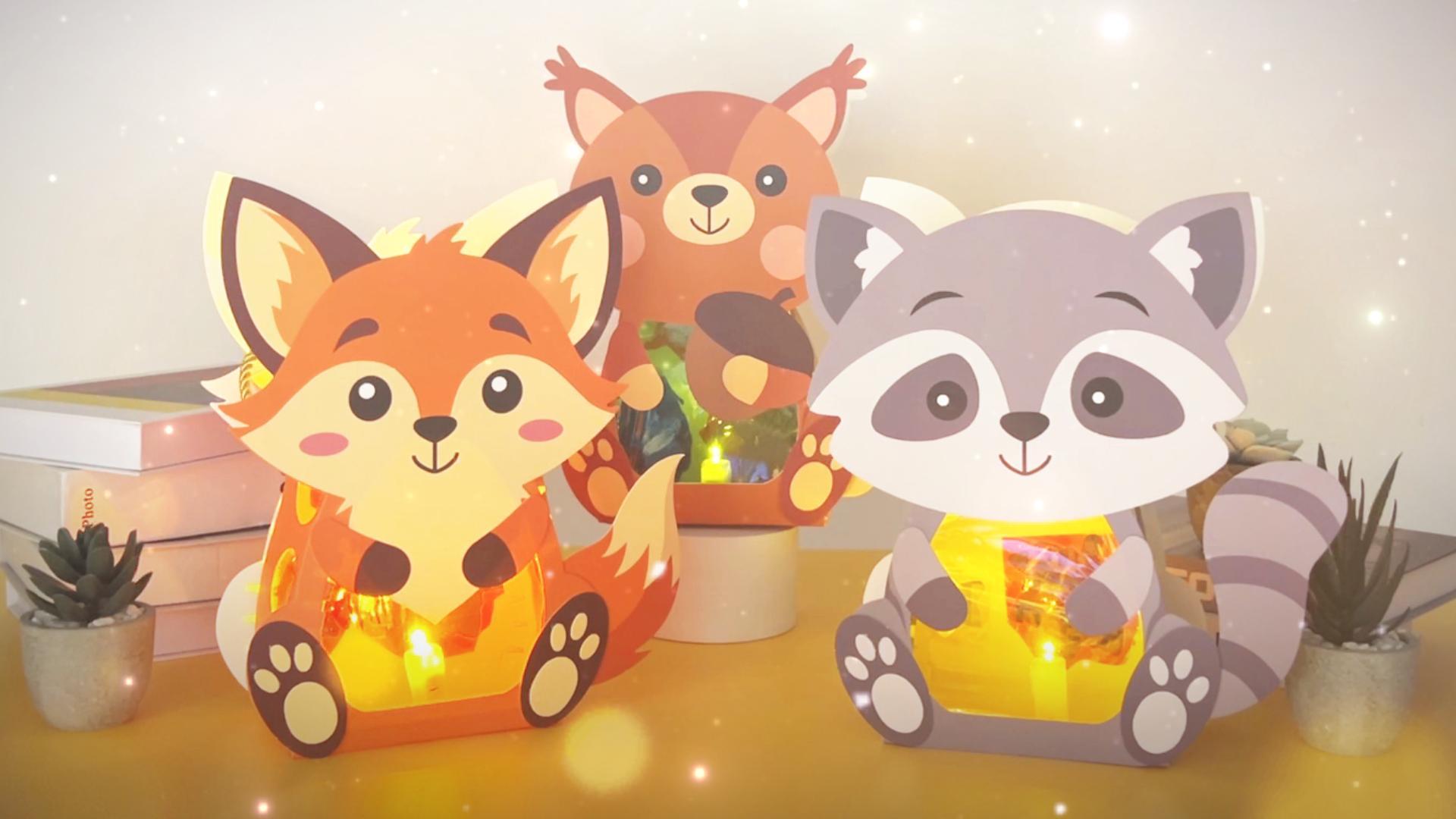 DKINY 4 Kits DIY Lanterne Automne En Papier Motif Hérisson Écureuil Hibou Lion Avec Colle Lampion Créatif Pour Enfants Activité Manuelle D'Automne Halloween