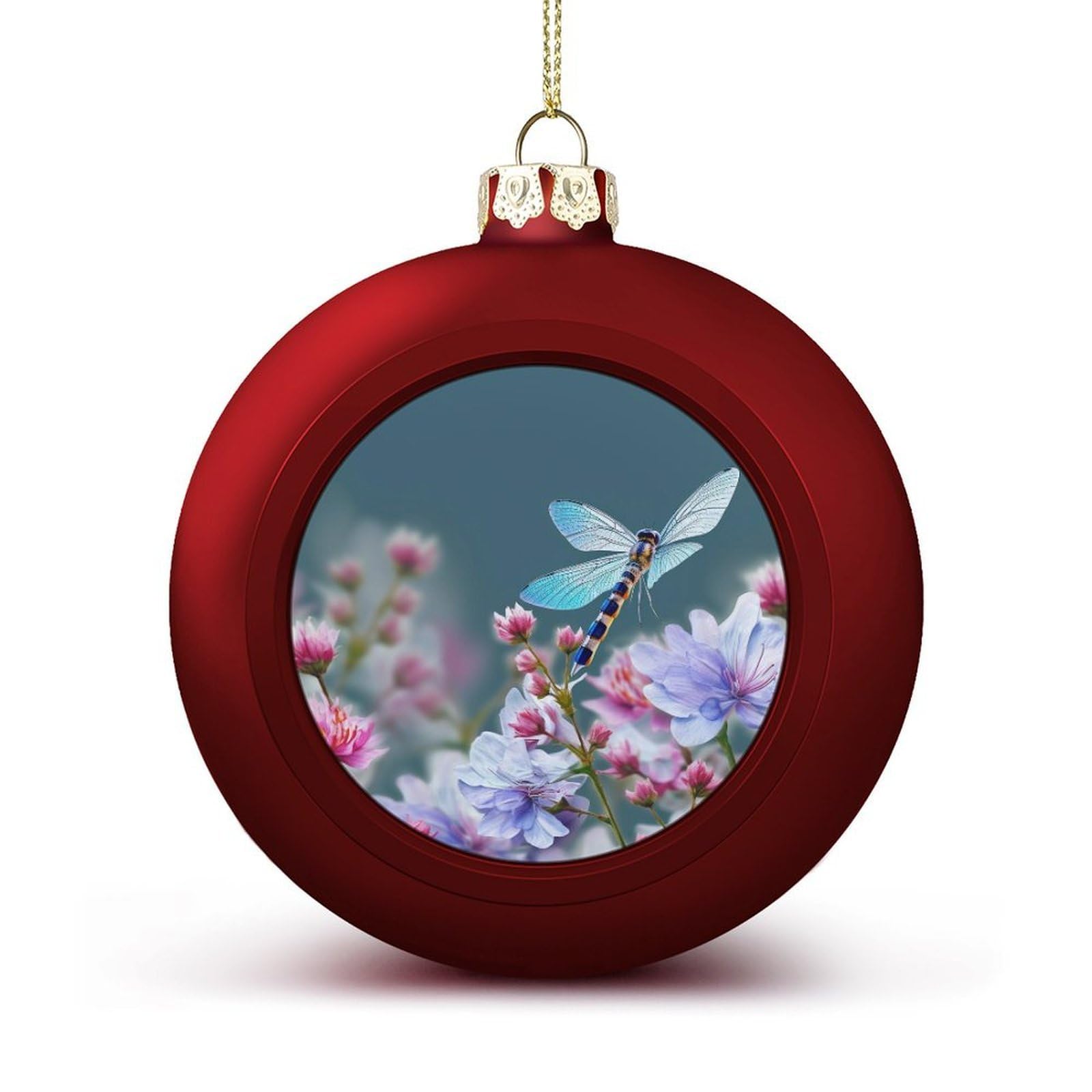 Dragonfly and Flowers Christmas Balls Ornaments for Xmas Christmas Tree 1.6" Hanging Shatterproof Xmas Balls Hanging Decor Pendants for Holiday Party Outdoor Indoor DIY Craft Supplies