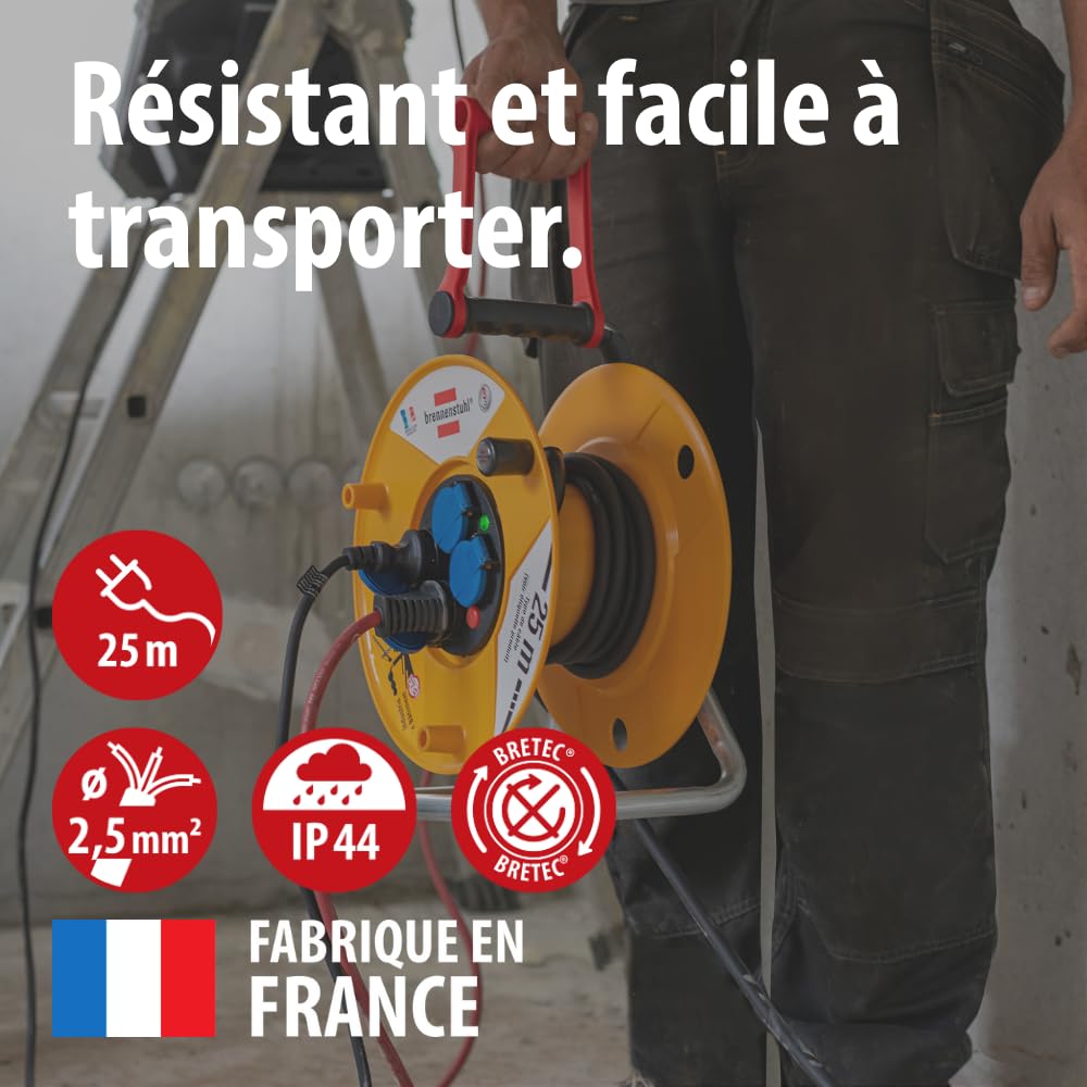 Brennenstuhl Enrouleur de câble Standard Pro 25m (IP44, Cablepilot), Fabrication Française 1206841 Jaune