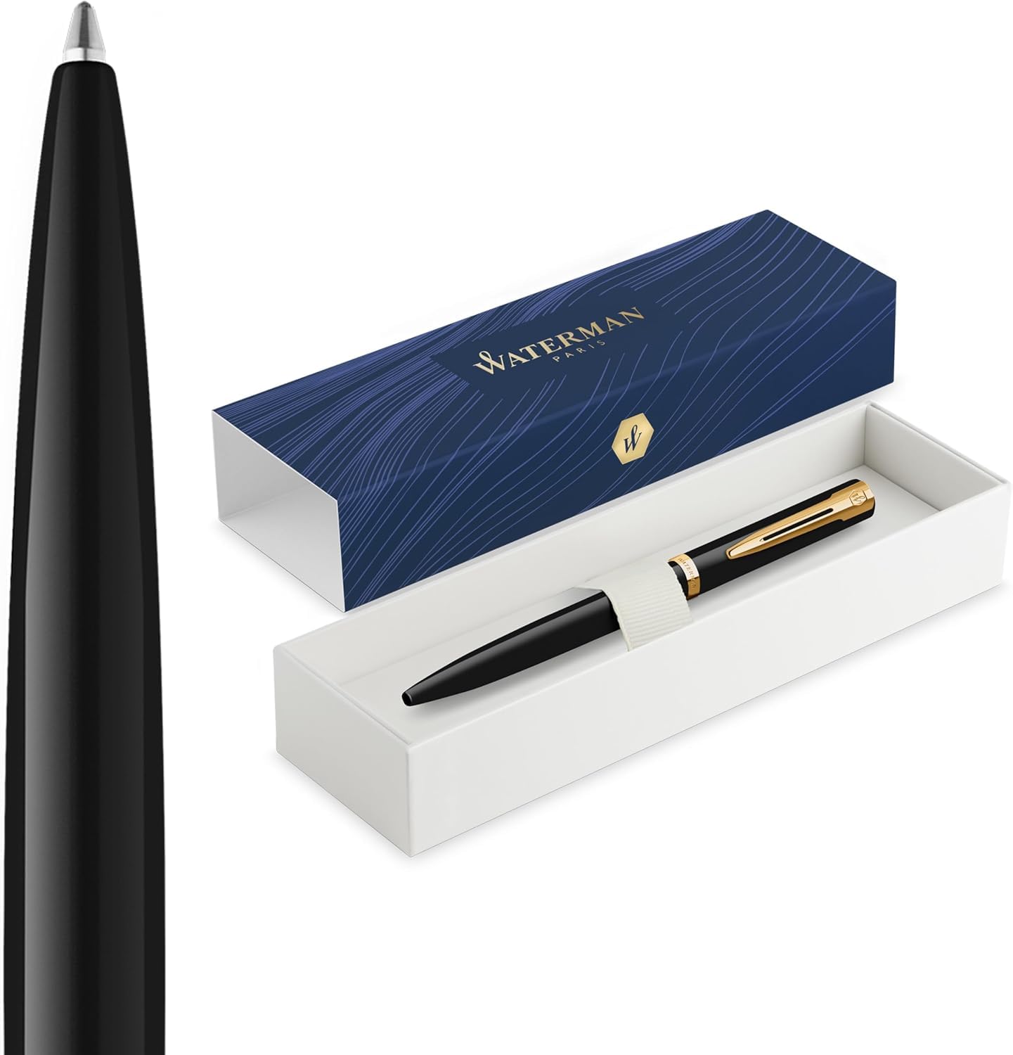 Waterman - Penna a sfera Impression con incisione – Strumento di scrittura di lusso personalizzabile – Elegante penna da regalo per donne e uomini, inchiostro blu (Black GT)