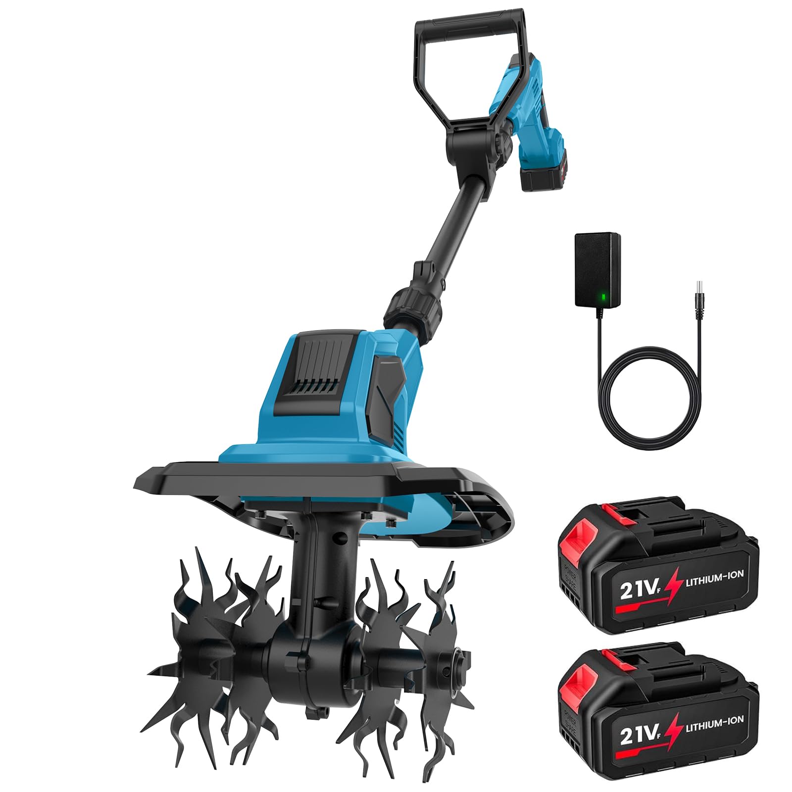 Motobineuse Électrique sans Fil 600W, Deux Piles motoculteur，Largeur 17cm,Profondeur 24cm，Poignée Ajustable, Double Sécurit，pour Jardinage et Cultivate
