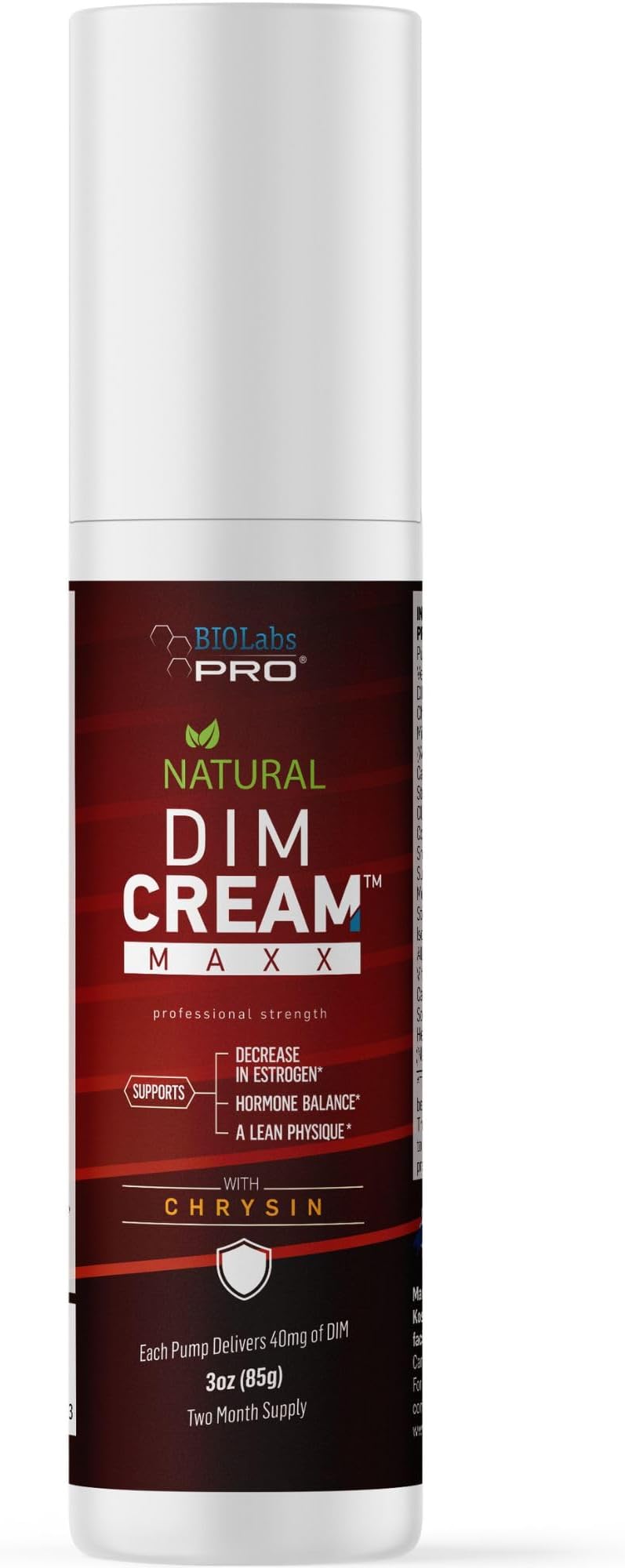 BIOLABS PRO Estrogen Blocker - All Natural DIM Cream - Metabolize Excess Estrogen - Diindolylmethane Hormone Balance Support Topical DIM Supplement for Men Or Women - 3oz