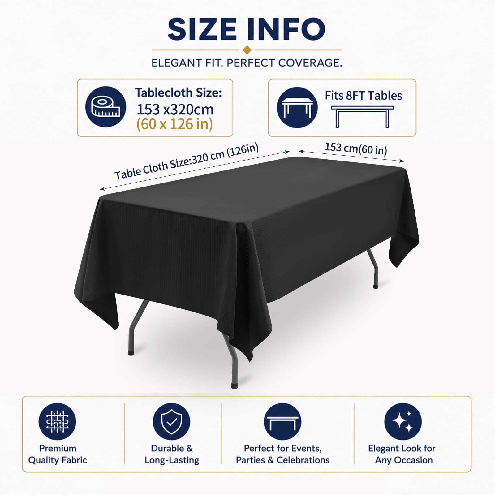 Lot de 4 nappes rectangulaires noires en polyester 153 x 260 cm