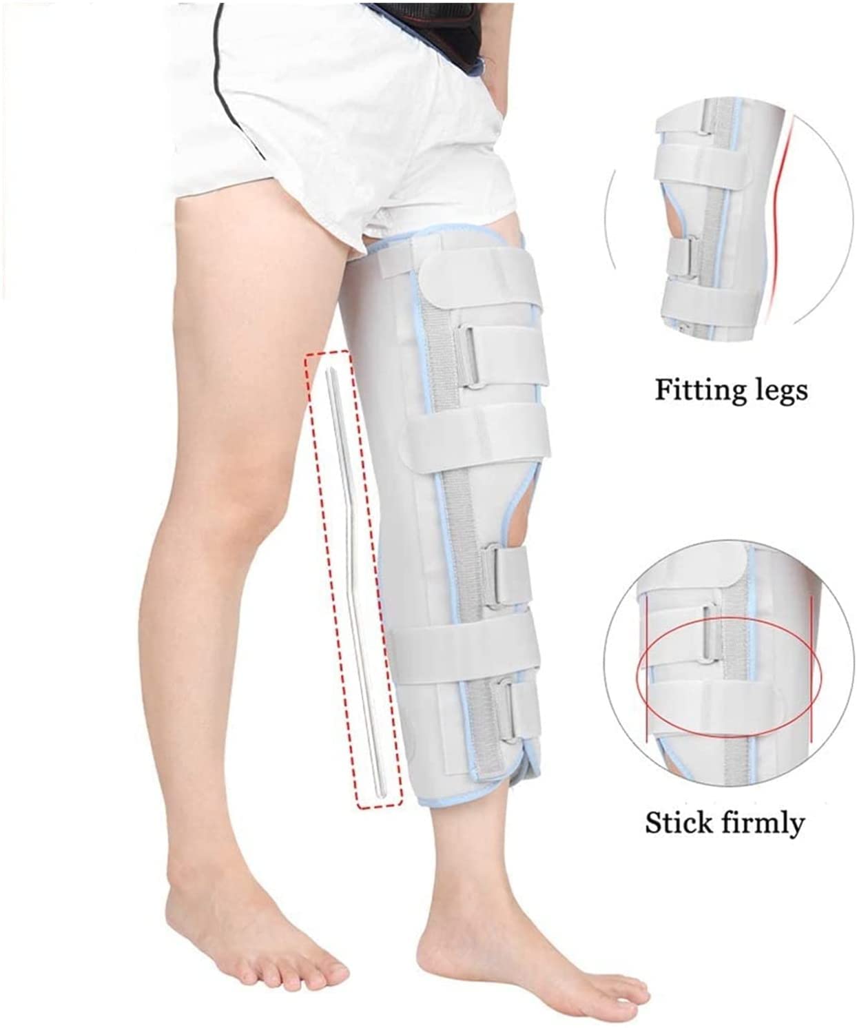 Ortesis de fijación de rodilla Ortesis de pierna completa Férula de rodilla recta Comodidad Soporte rígido para lesiones pre y postoperatorias de rodilla o recuperación de cirugía 22.7.27 (Gr? XL