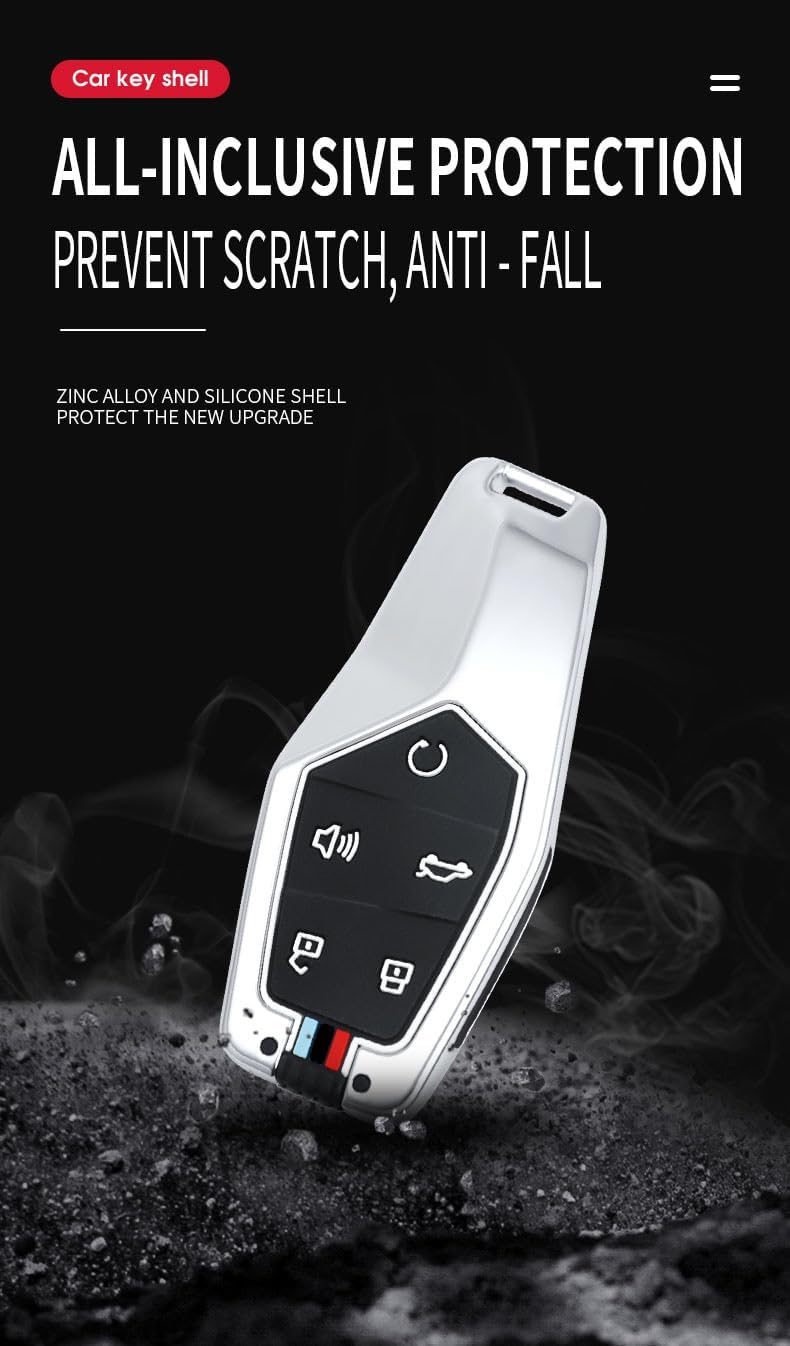 HIBEYO Key Case Cover For MG ONE 2022 Accessories with Keychains Metal TPU Material Key Fob Holder for MG ONE 2022 Smart Keyless Auto Key Cover-A Keychain Silvier