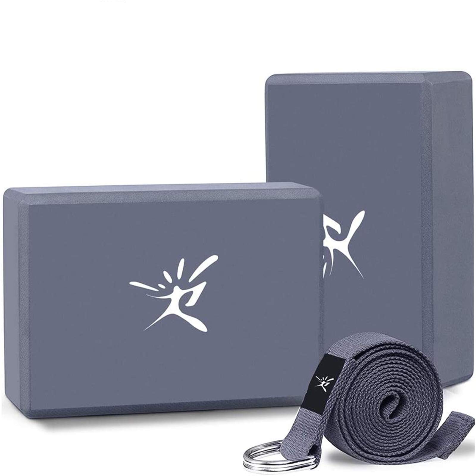 IVIM Yoga Pilates Foam Blocks (2 Pack) & D Ring Yoga Belt - Light Weight & Non-slip High Density Yoga Brick for Yoga, Pilates and Meditation to Improve Strength, Flexibility, Balance