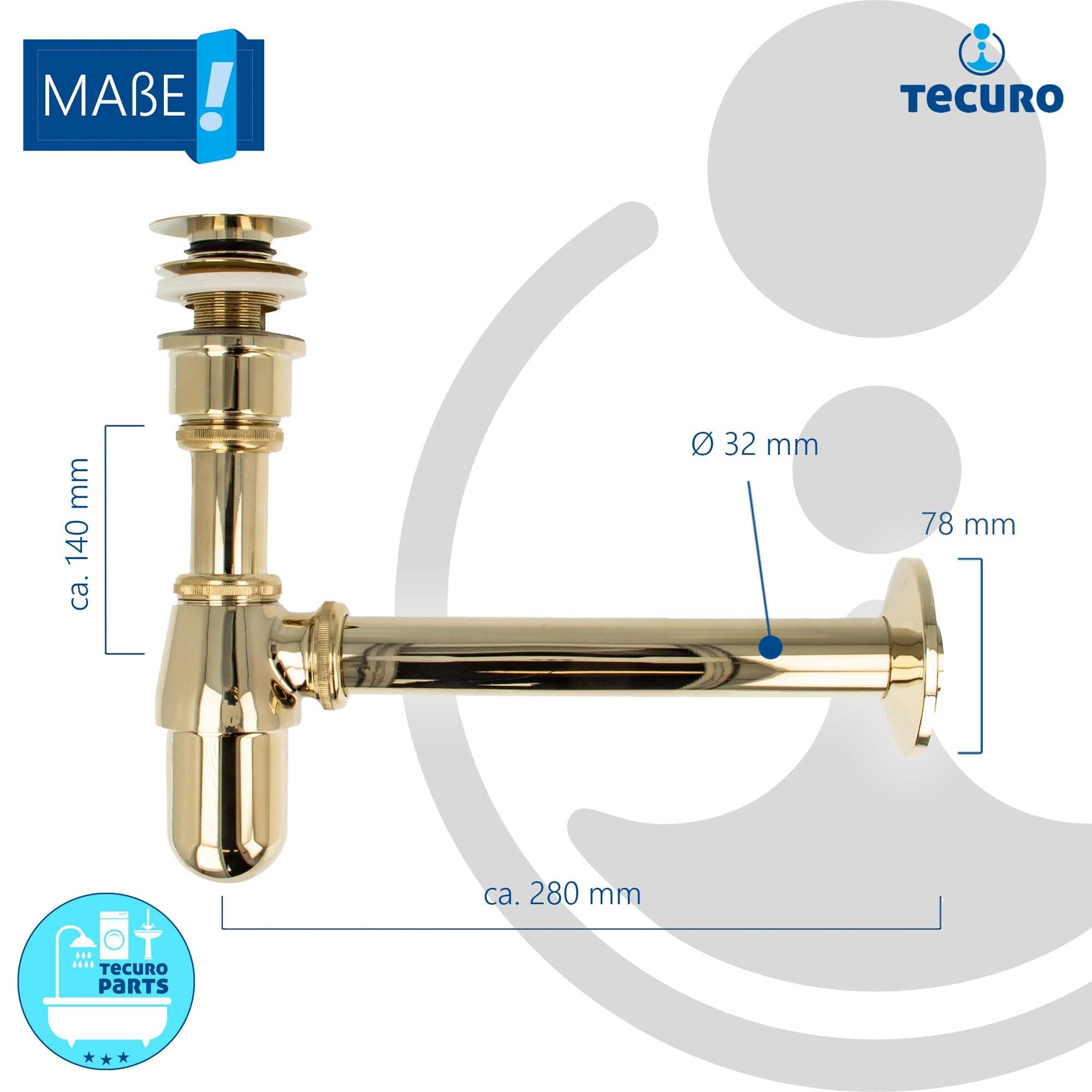 tecuro Siphon mit Pop Up Ablaufventil vergoldet - Universal Set für Waschtisch/Waschbecken