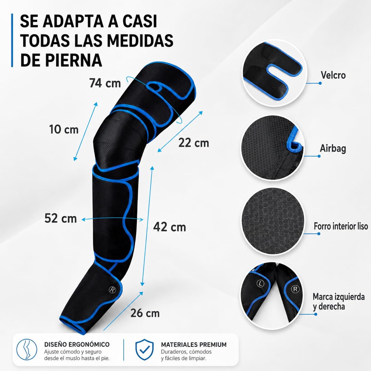 ECODE® Presoterapia para Piernas con 6 Modos, Calor, Vibración y Masaje - Botas Completas de Compresion para Alivio de Cansancio, Drenaje Linfatico, Relajación y Mejora de la Circulación en Casa