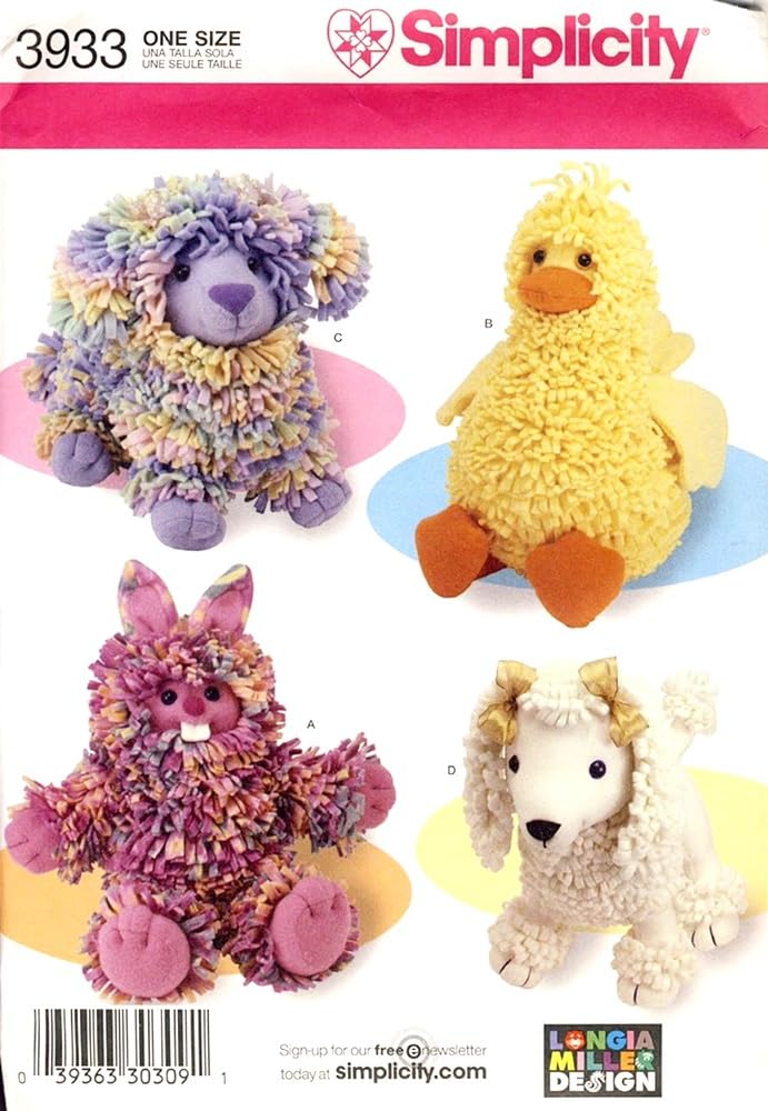Patron de couture Simplicity 3933 pour coudre un doudou lapin en polaire de 38 cm