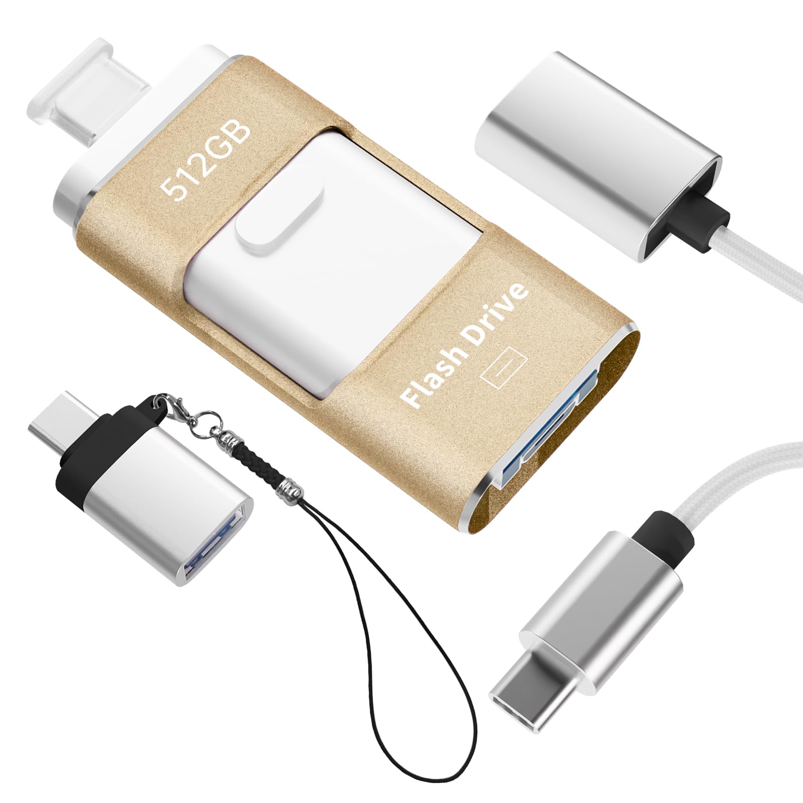 No App Needed 512GB Phone Photo Stick, 4in1 USB Flash Drive,USB