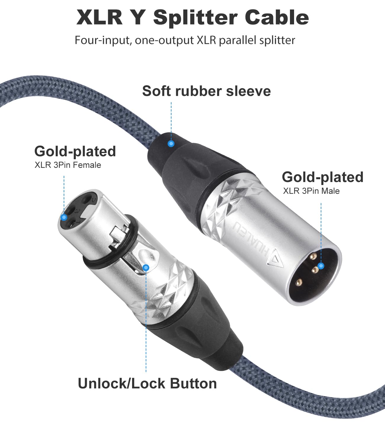 2Feet 3Pin XLR 1 Female to 4 Male Y Splitter Audio Cable,4Way-1 XLR Single Input to Four Output Parallel Connection Cable for Microphone, Audio Player, Power Amplifier, Mixing Console DMX