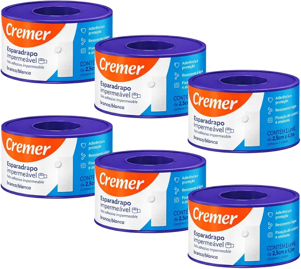 Esparadrapo Branco 1,2cm x 4,5m - Kit com 6 Unidades
